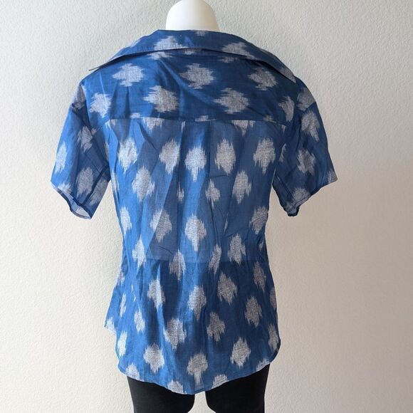 Theory Blue Patterned Off-Shoulder Blouse - Picture 7 of 8